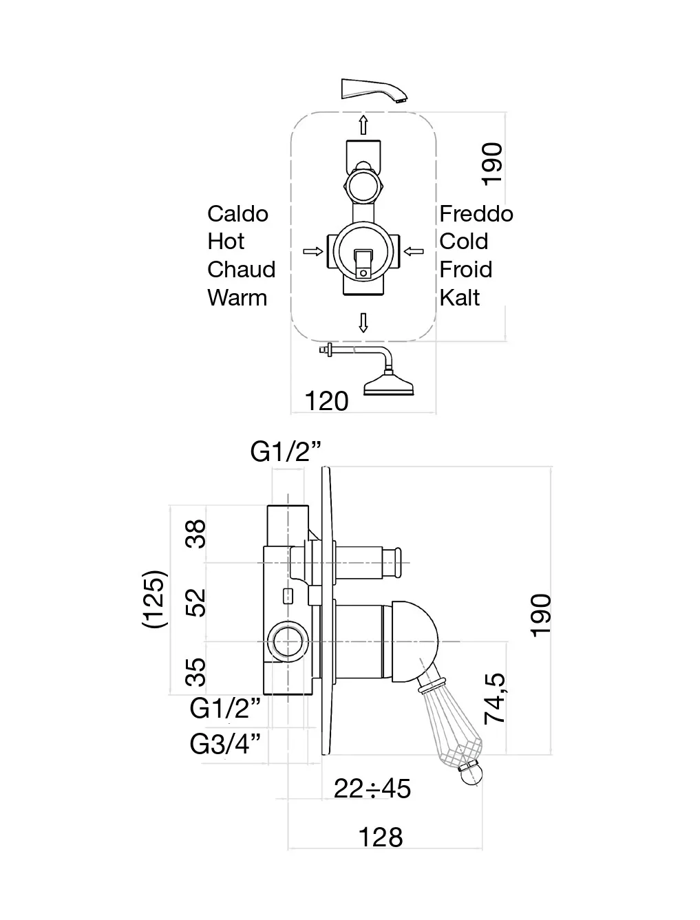 Смеситель для душа Fiore IMPERIAL- SKY  (SWAROVSKI®) 82OO5134, золото