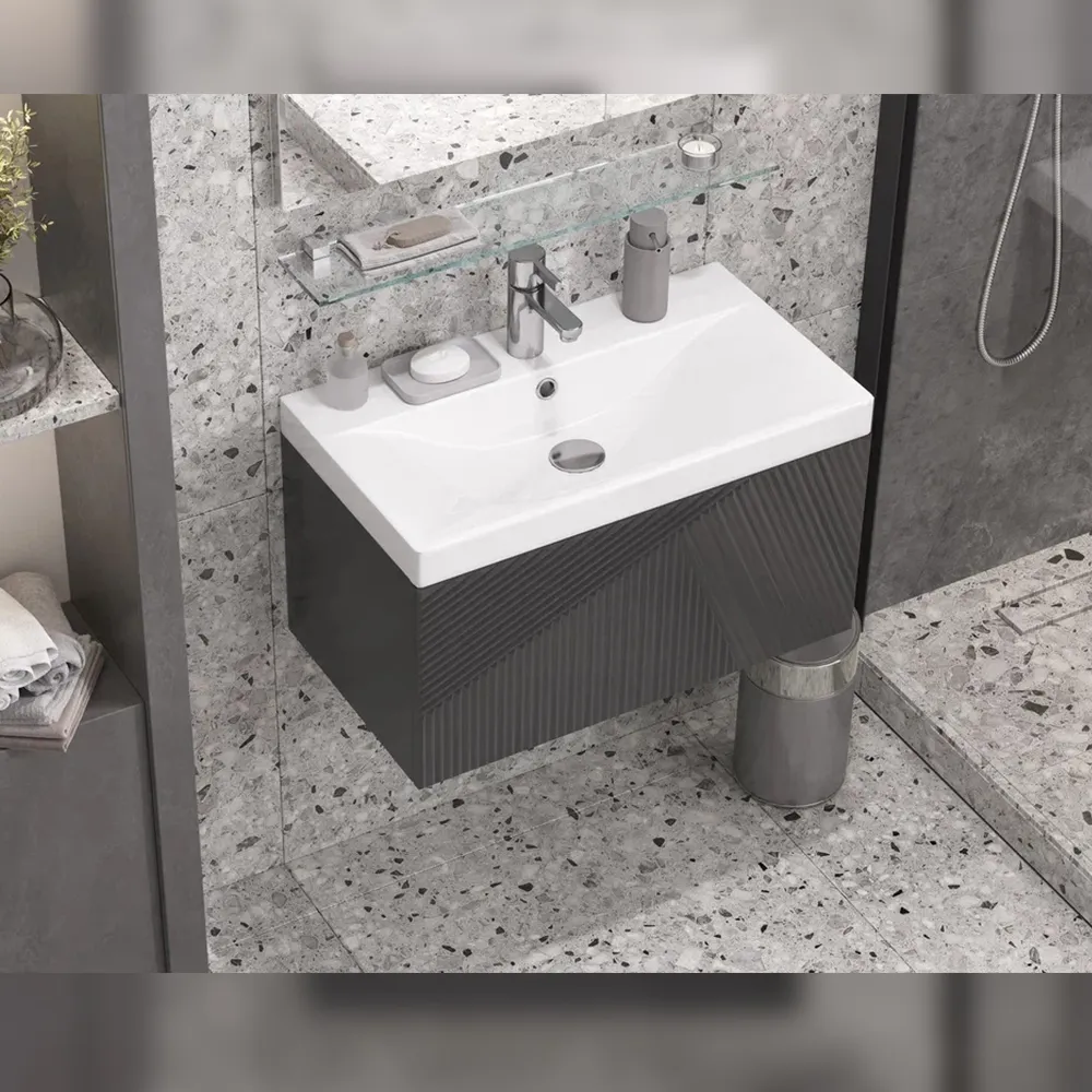 Тумба с раковиной подвесная Velvex Edge tp.EDG.9696.70.1Y графит, 70 см