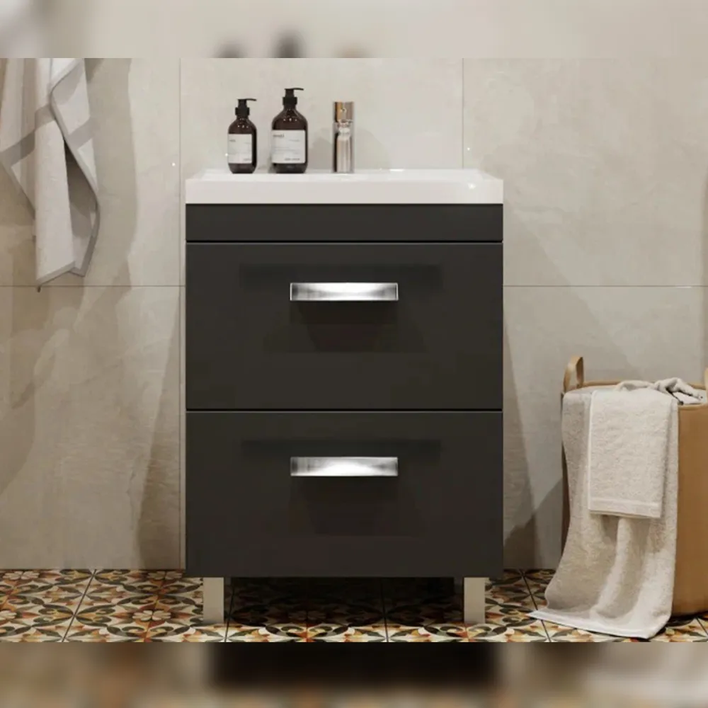 Тумба с раковиной напольная Velvex Orlando tn.ORL.CLA.60.2Y графит, 60 см