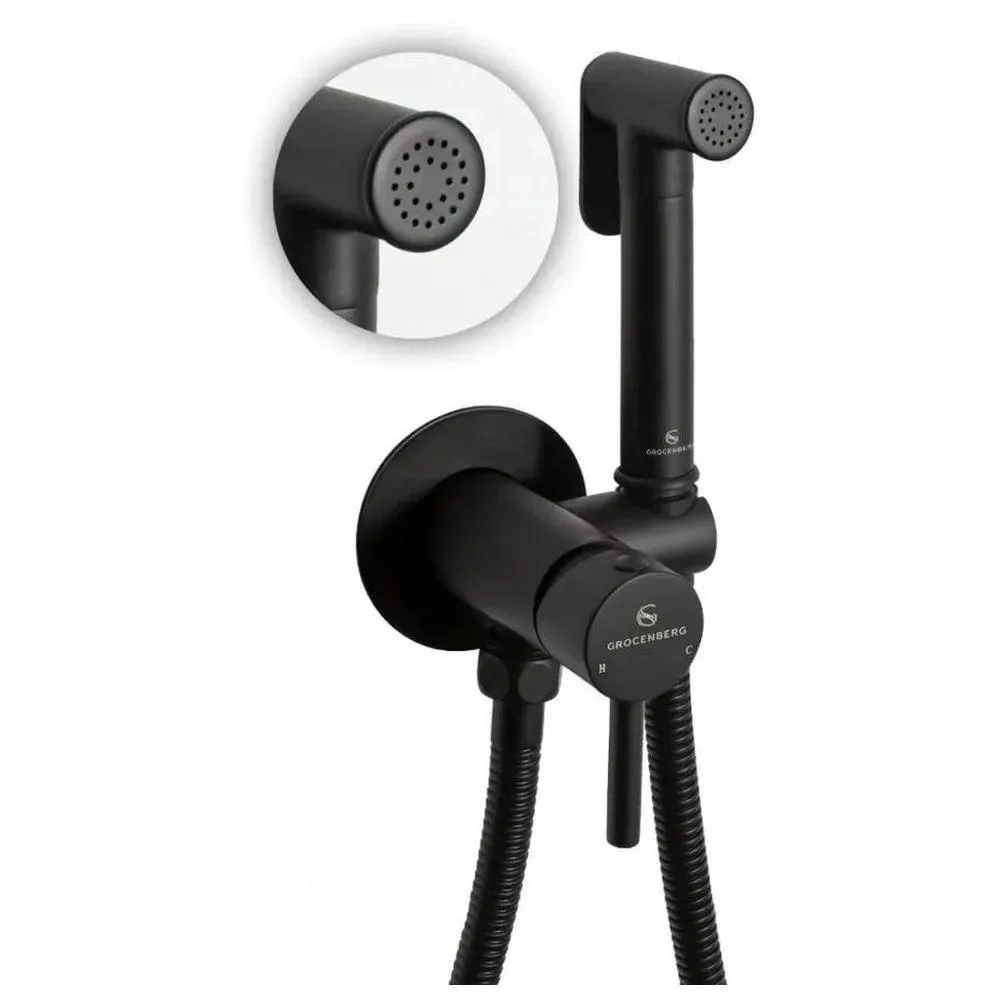 Гигиенический душ со смесителем встраиваемый Grocenberg GB001BL, черный