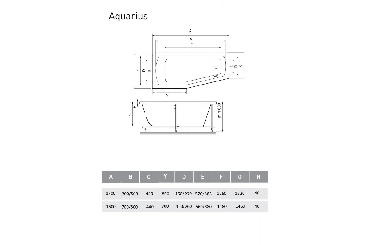 Ванна акриловая левосторонняя Relisan AQUARIUS Гл000023277, 170x70