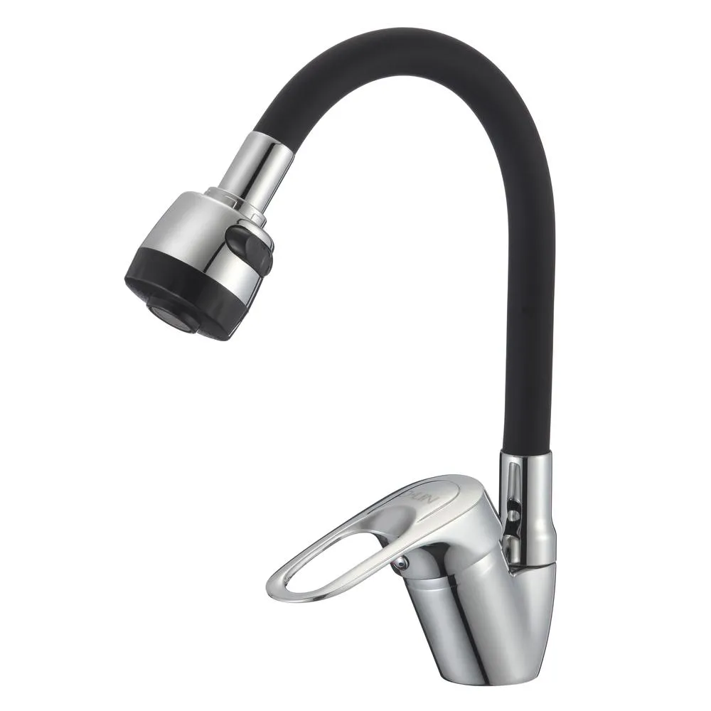 Смеситель для кухни с гибким изливом D-Lin D150628-1T, хром/черный