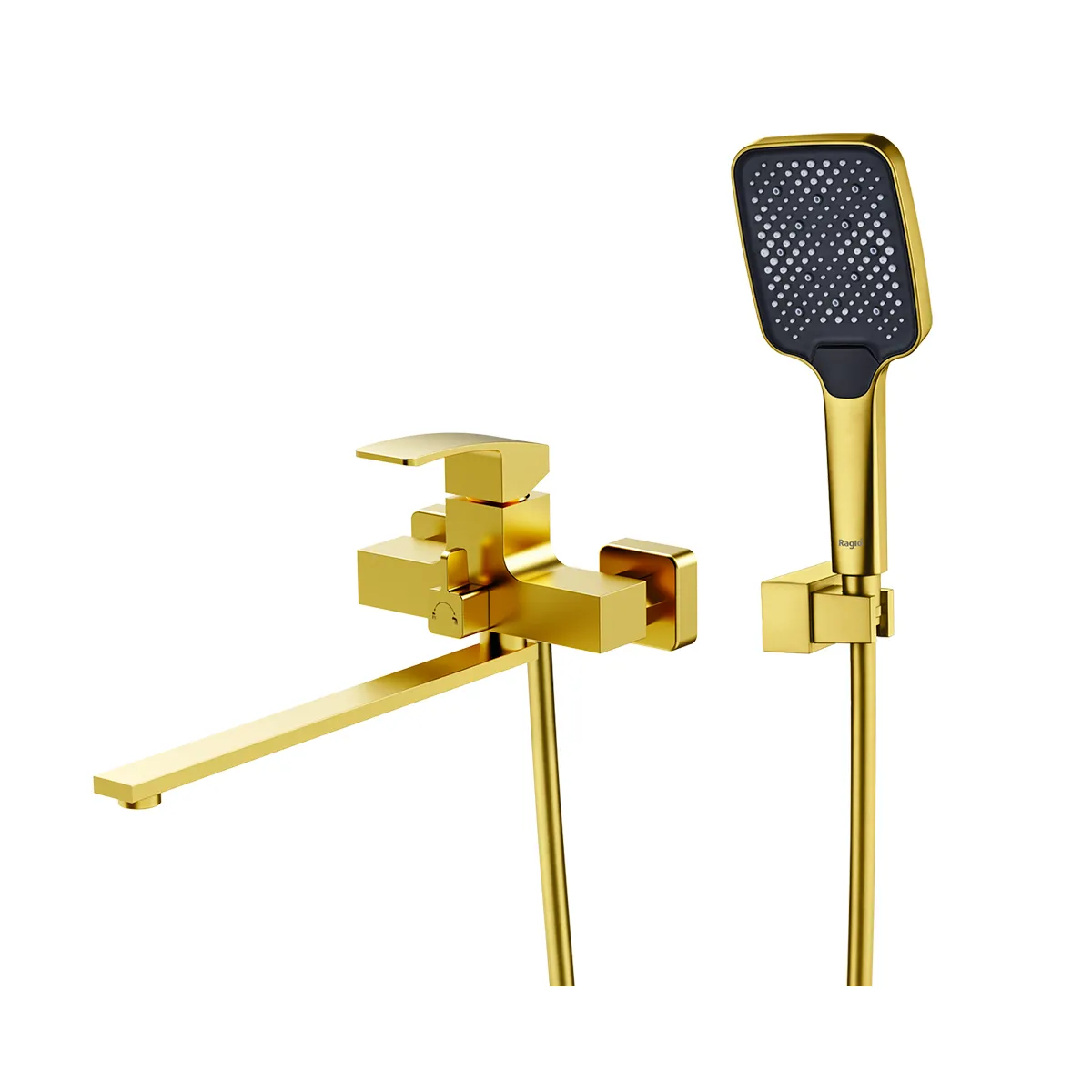 Смеситель Raglo для ванны и душа универсальный поворотный излив 35 см, сатин золотой (R01.22.03)