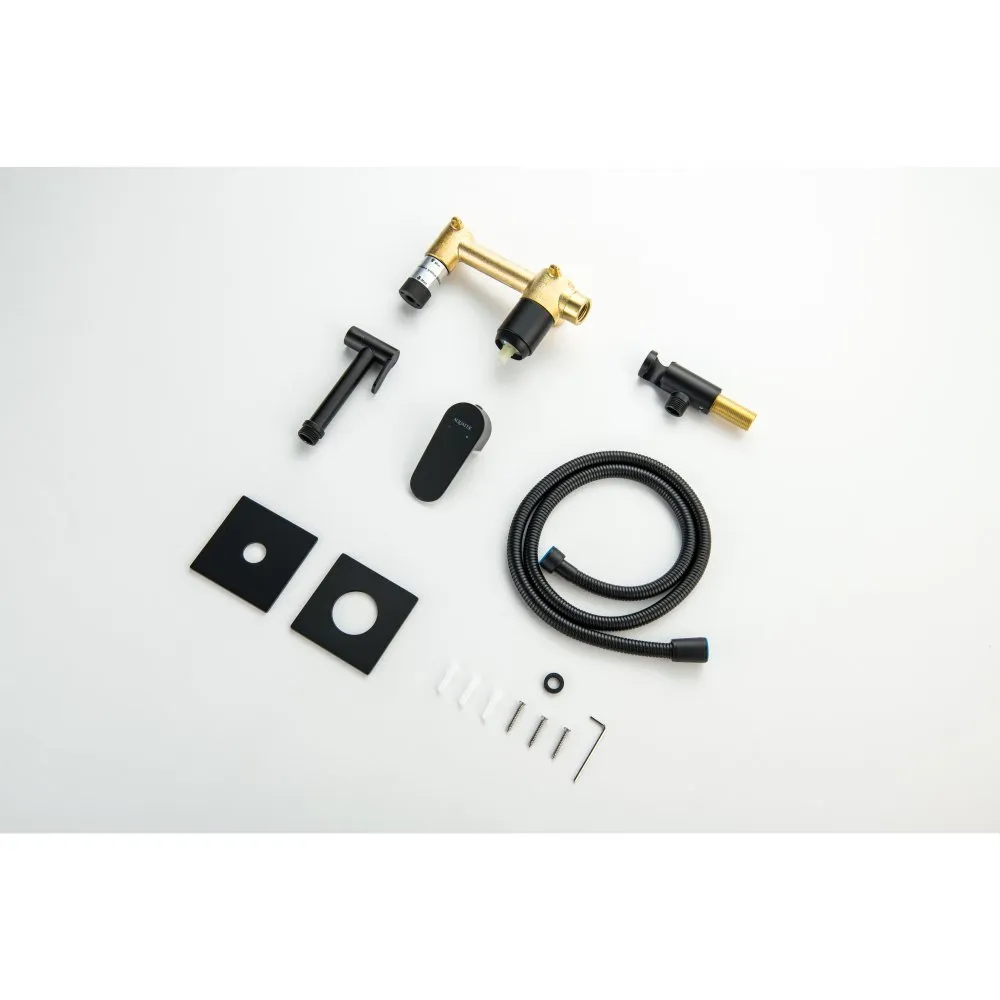 Комплект для гигиенического душа встроенный 2 отв. (смеситель + гигиеническая лейка + шланг) AQUATEK ОБЕРОН, матовый черный AQ1220MB