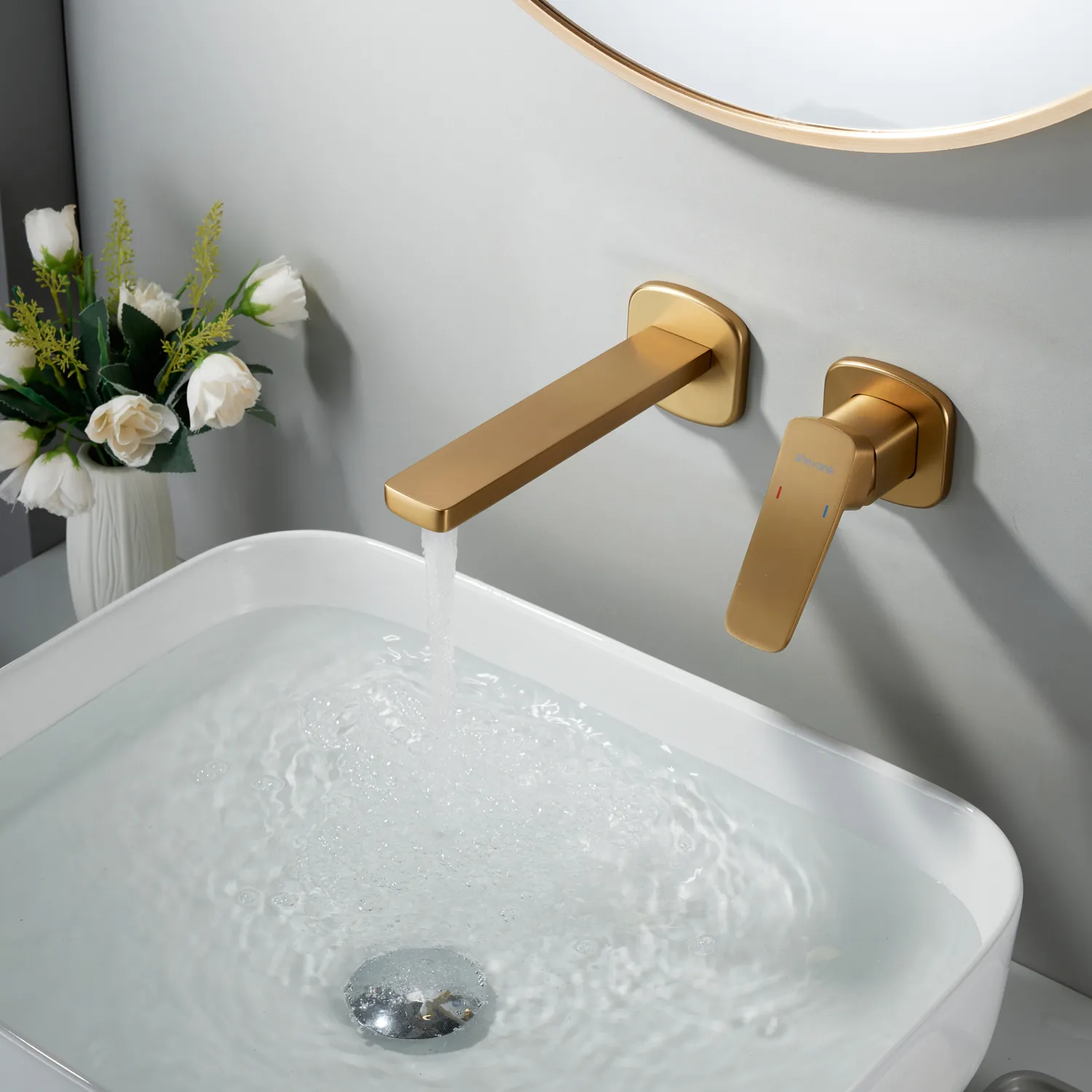 Смеситель для раковины встраиваемый Shevanik S9941G, золотой сатин