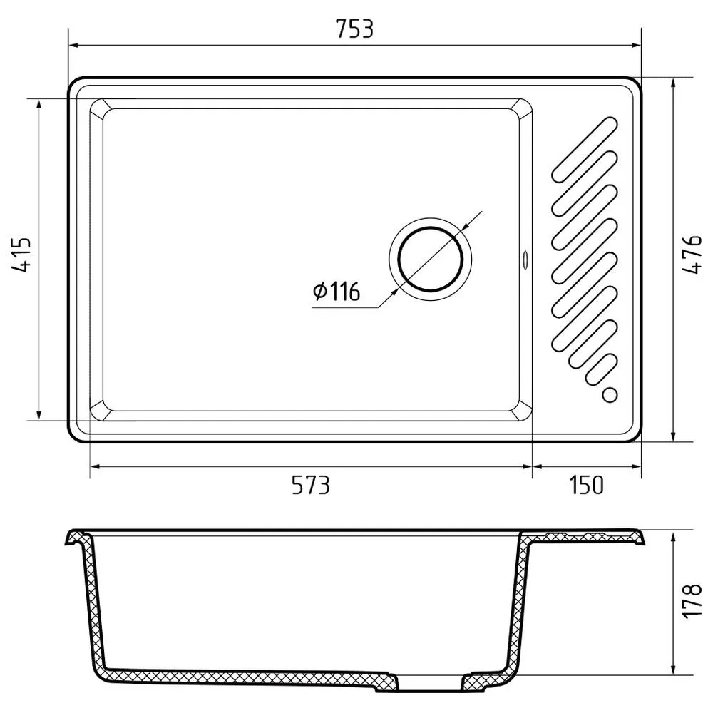 Кухонная мойка GranFest QUARZ 51, темно-серый