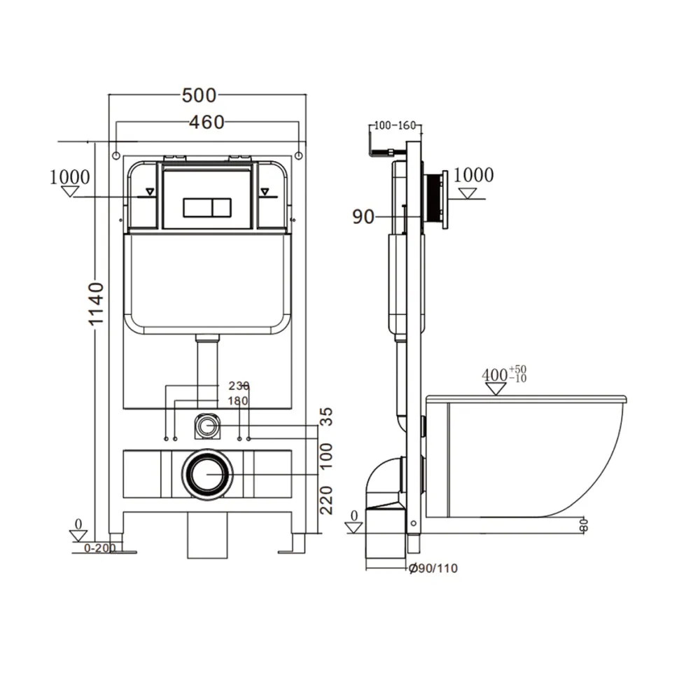 Инсталляция для подвесного унитаза GAPPO GM3003 (пневматическая, без панели)