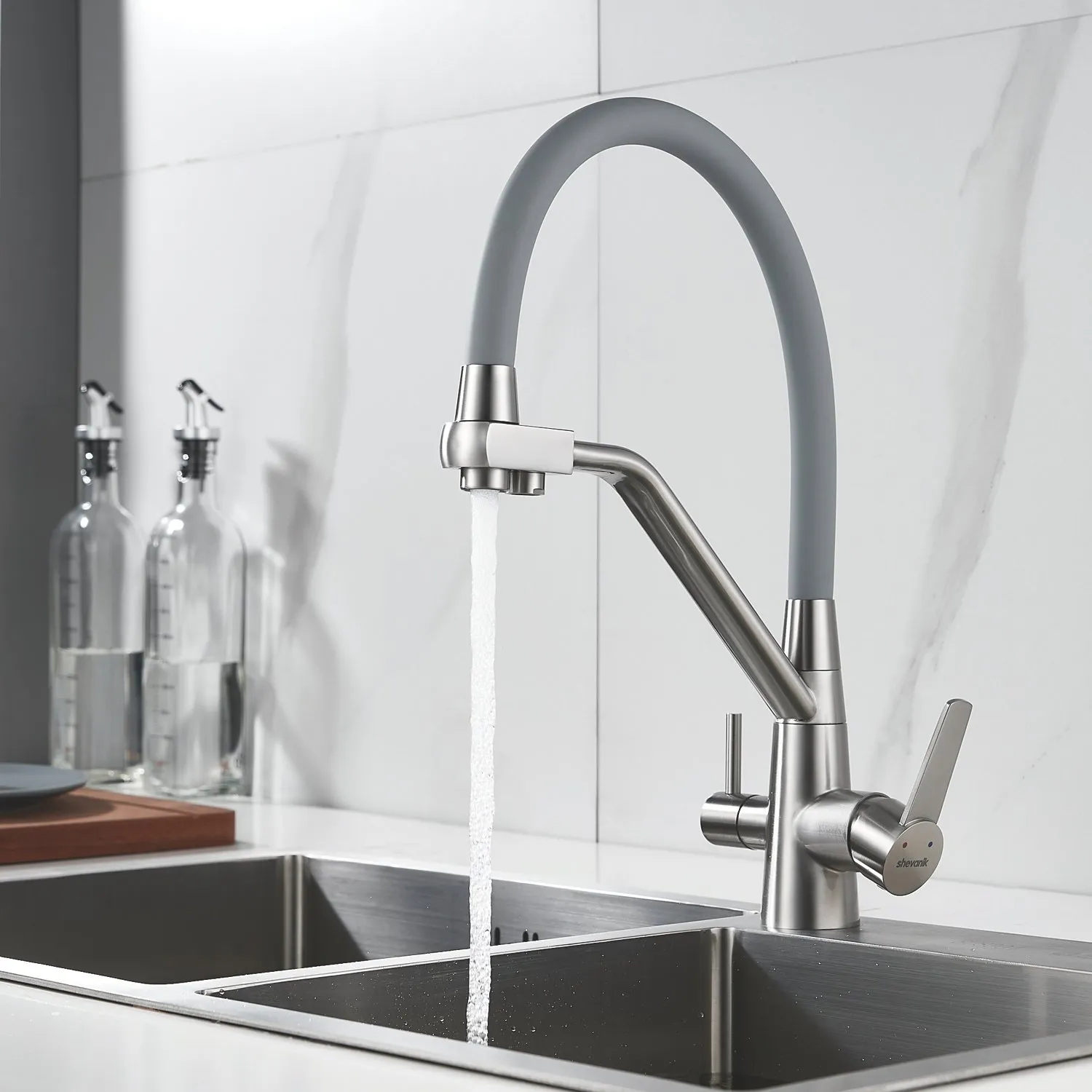 Смеситель для кухни с подключением фильтра Shevanik S968L, сатин