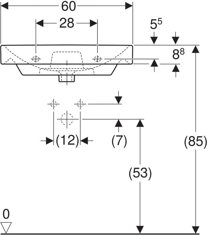 500.229.01.1 Smyle Square Раковина 60х48 см, с отв. под смеситель, с отв. перелива