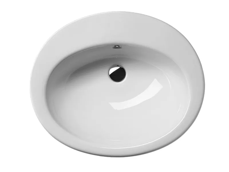 Раковина встраиваемая сверху GSI CITY 470 мм х 570 мм, с 1 отверстием под смеситель, с переливом, без крепежа, белая глянцевая (MALISEON111)