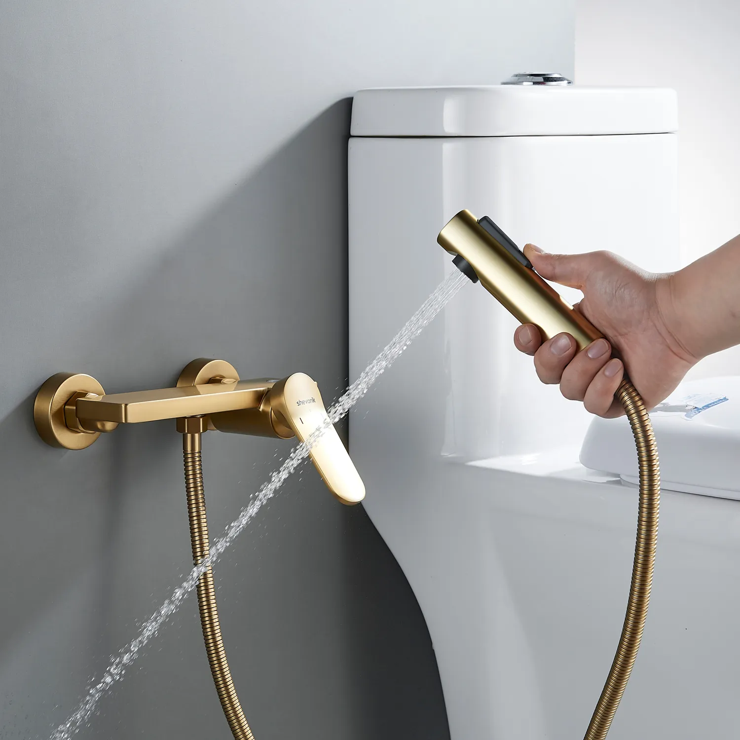 Гигиенический душ со смесителем Shevanik S4305G-1, золотой сатин