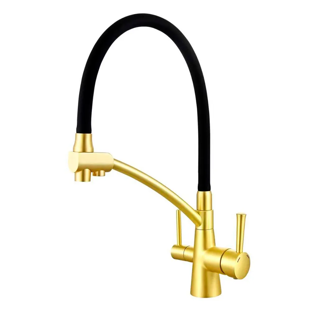 Смеситель Raglo R80.621.43 для кухни с подключением к фильтру съёмный гибкий излив, светлое золото