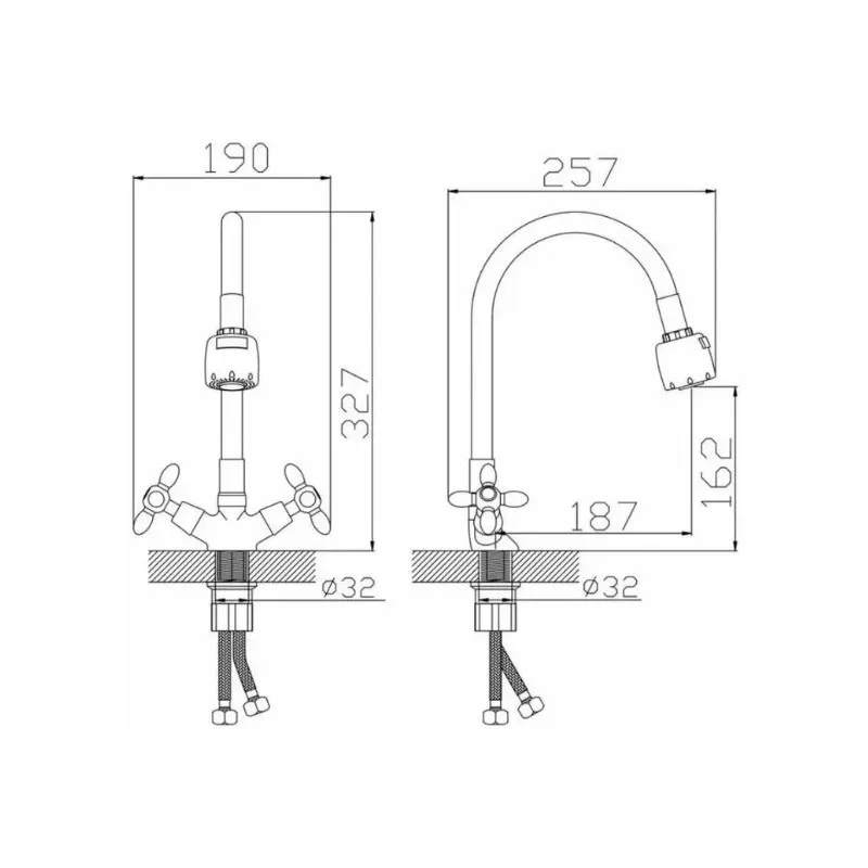 Смеситель для кухни с гибким изливом D-Lin D153810-2T, хром/серый