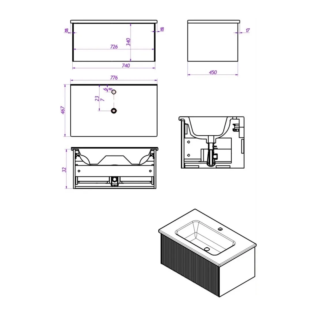 Тумба под раковину подвесная La Fenice Terra FNC-01-TER-BG-80, синяя