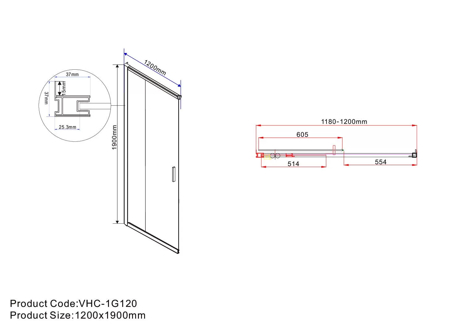 Душевой уголок Vincea Garda (VSS-1G8012CLB) 1200х800 мм, черный, стекло прозрачное
