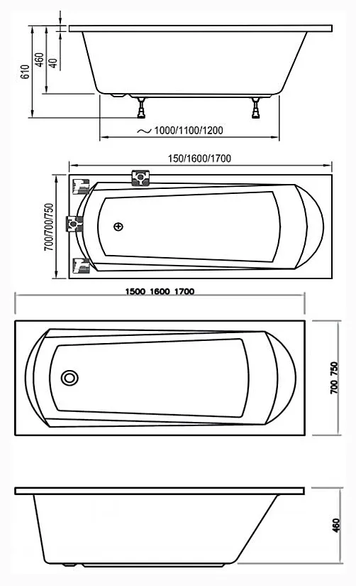 Ванна акриловая Ravak Domino 170x75 белая C631000000