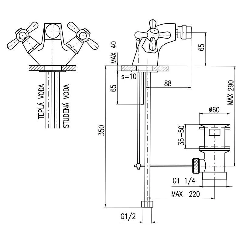 Смеситель для биде Rav Slezak MORAVA MK145.5KZ, золото