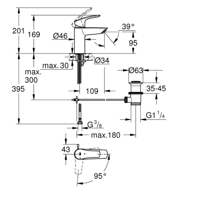 Смеситель для раковины Grohe Eurosmart 32926003