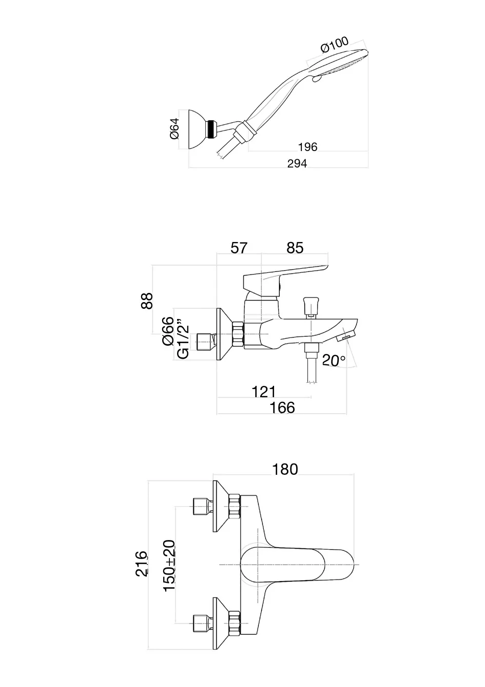 Смеситель для ванны Fiore KEVON BLACK MATT 81NN8150, черный
