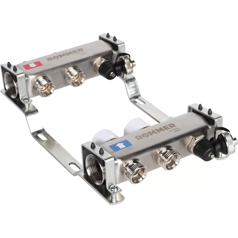 Коллектор Rommer 1"x3/4" на 2 контура с запорными клапанами (нерж. сталь) (RMS-3201-000002)