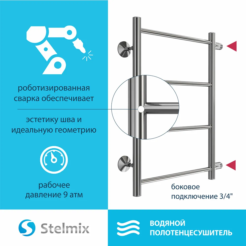 Полотенцесушитель водяной (боковое подключение) Stelmix 60x40 см, прямой