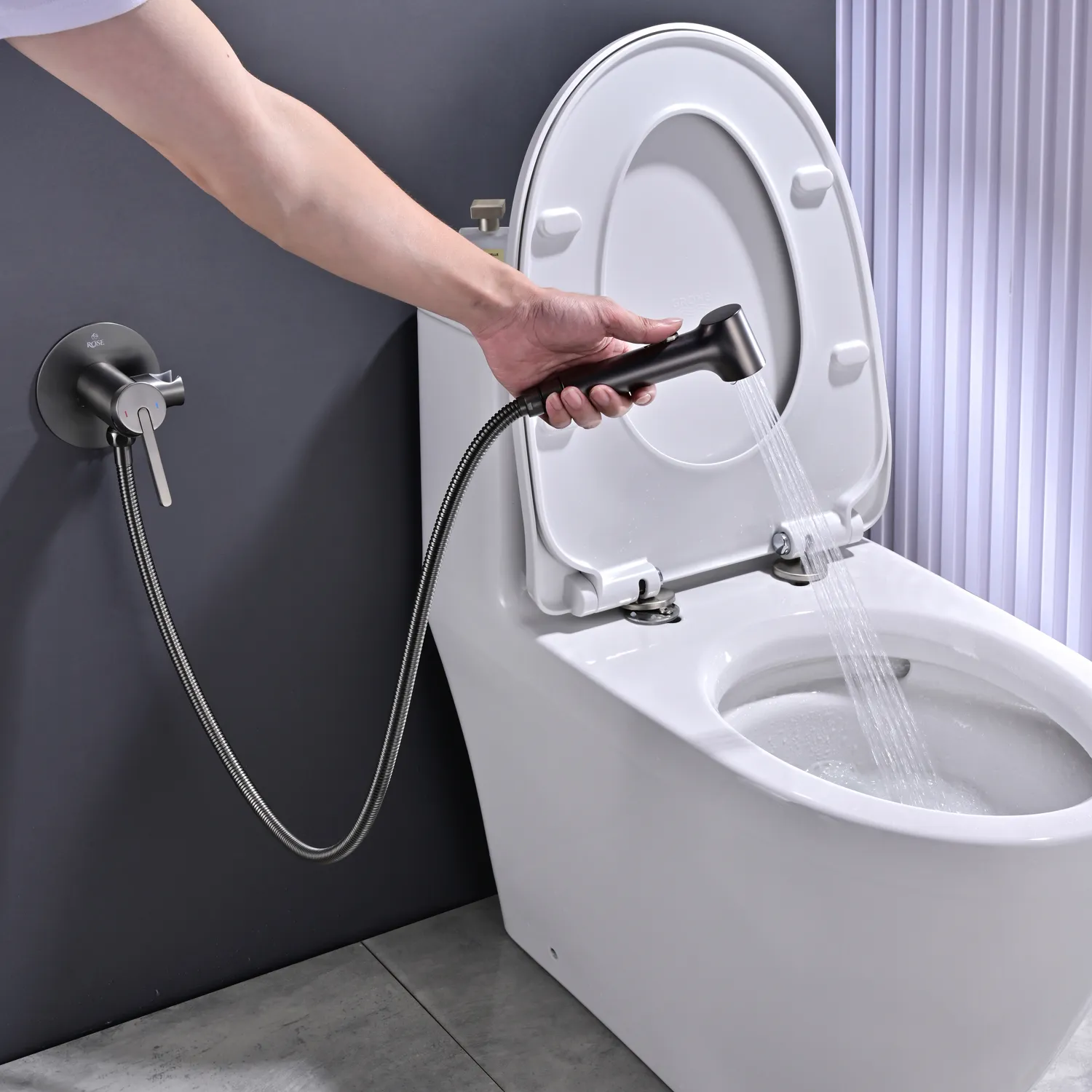 Гигиенический душ со смесителем Rose R235T, оружейная сталь