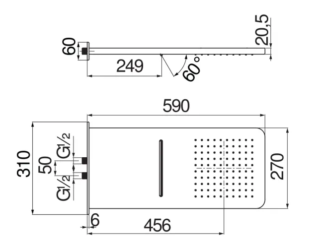 Верхний душ Nobili AD139/130CR Chrome 59x27 см, хром