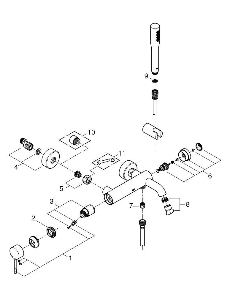 Смеситель для ванны GROHE Essence New с душевым гарнитуром, хром (33628001)