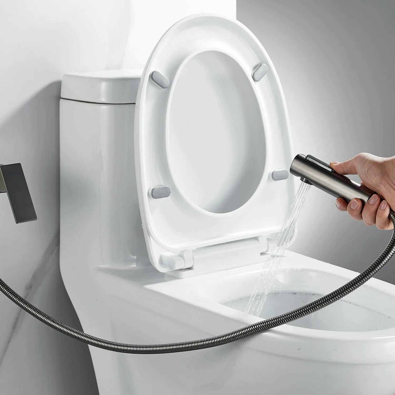 Гигиенический душ со смесителем Shevanik S9605T-1, оружейная сталь