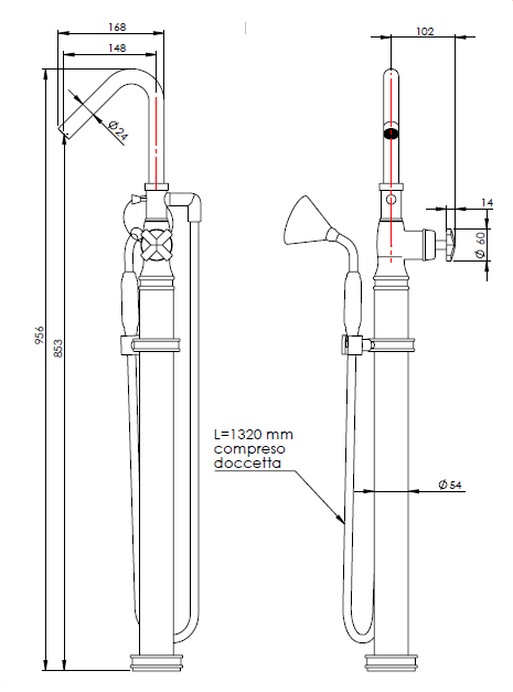 Смеситель для ванны и душа Nicolazzi Teide, золото (Gold, Polished Gold) (S3441 GO 05)
