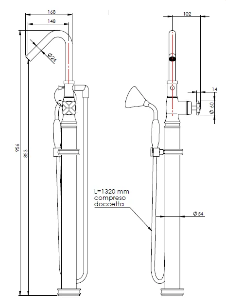 Смеситель для ванны и душа Nicolazzi Teide, золото (Gold, Polished Gold) (S3441 GO 05)