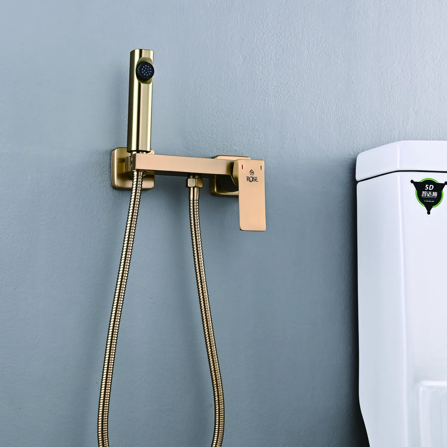 Гигиенический душ со смесителем Rose R1805G-1, золотой сатин