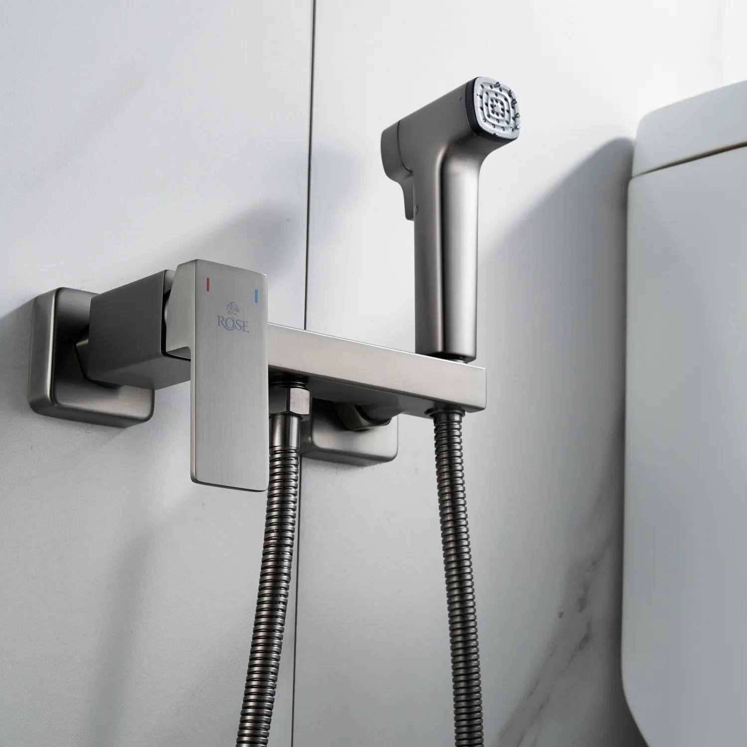 Гигиенический душ со смесителем Rose R2805T-1, оружейная сталь