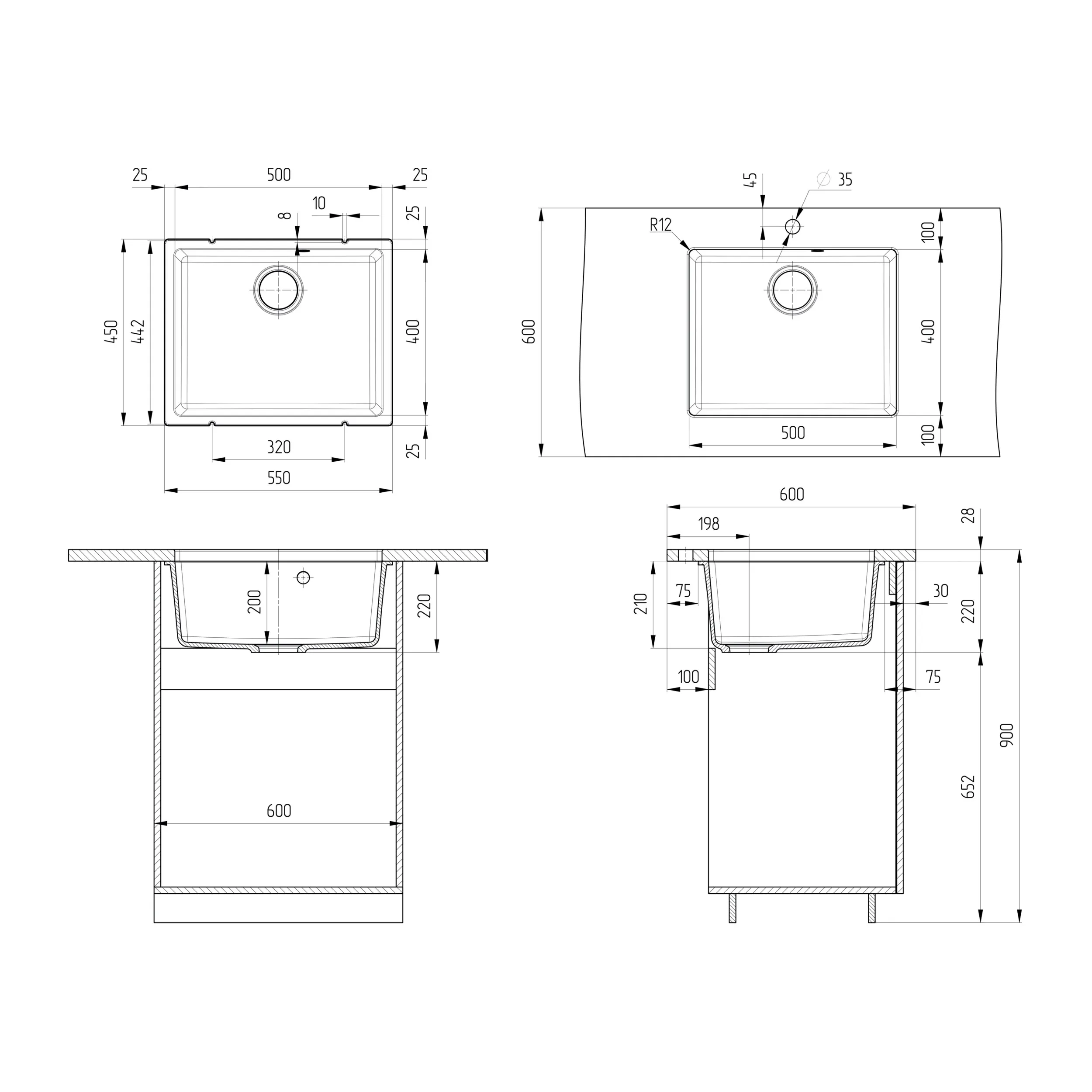 Кухонная мойка Ulgran Quartz Under 500-02, лен