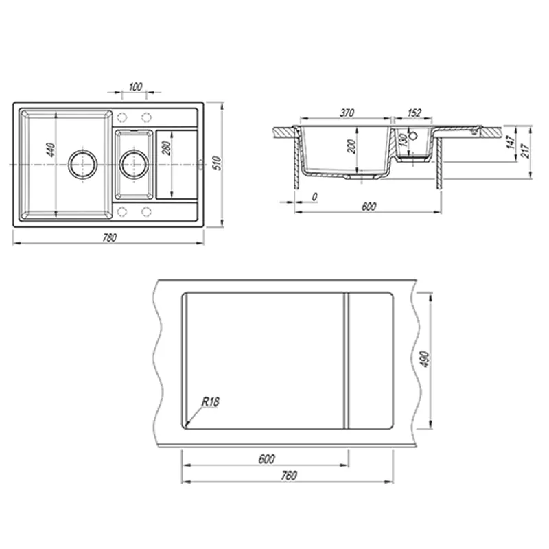 Кухонная мойка Florentina ЛИПСИ 20.250.D0780.307, серый шёлк