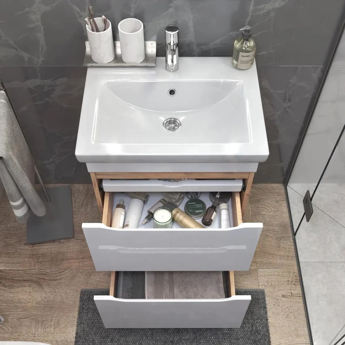 Тумба с раковиной напольная VIGO Grani 201 дуб золотой, 60 см