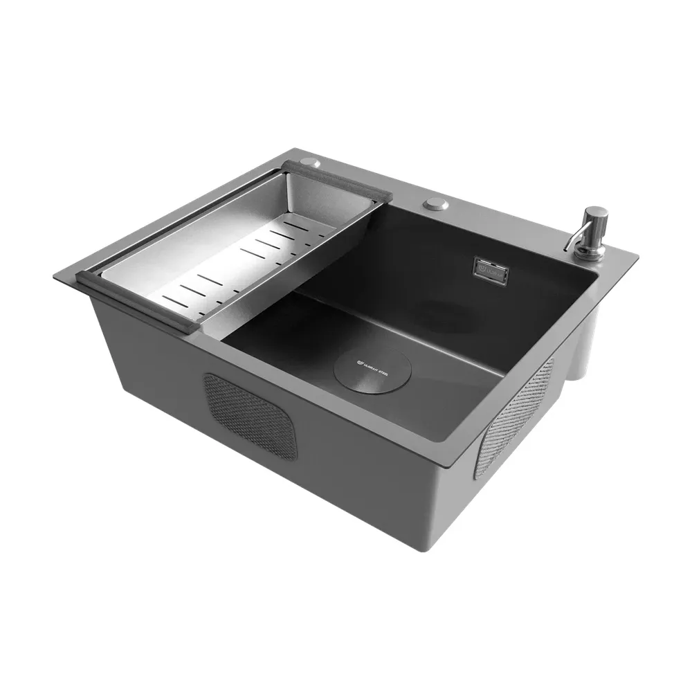 Кухонная мойка Ulgran Steel 600х500, черная брашированная сталь