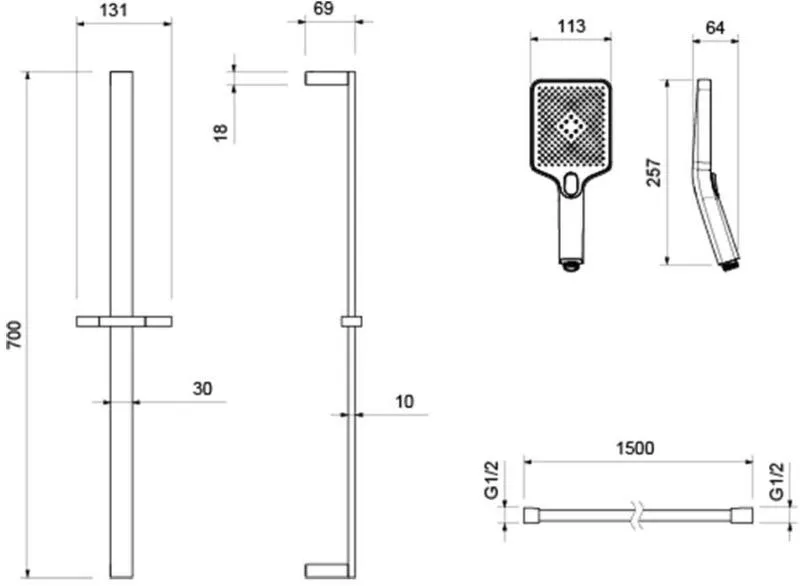 Душевой гарнитур AQUATEK ЛИБРА, 3jet 68 см, хром AQ2019CR