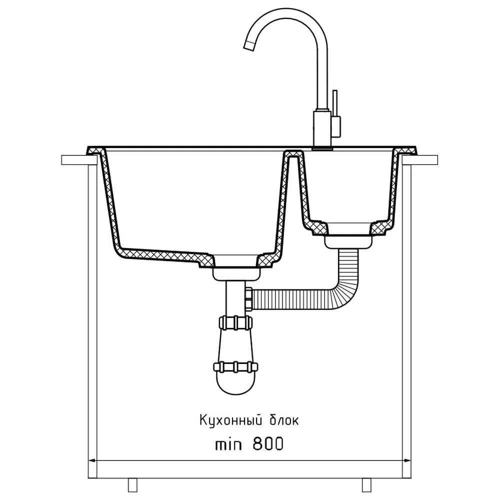 Кухонная мойка GranFest QUADRO 610K, графит