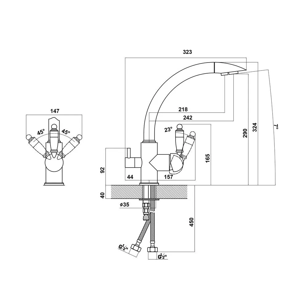 Смеситель для кухни с подключением фильтра Florentina ШАЛЕ 333.25H.2113.305, грей