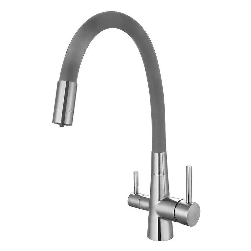 Смеситель для кухни с гибким изливом и подключением фильтра Esko Coral CL 03 G, сатин/серый