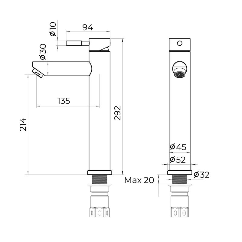 Cмеситель для раковины высокий Knotlor SS-04/02, черный