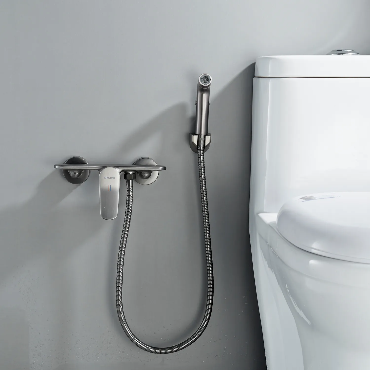 Гигиенический душ со смесителем Shevanik S4705T-1, оружейная сталь