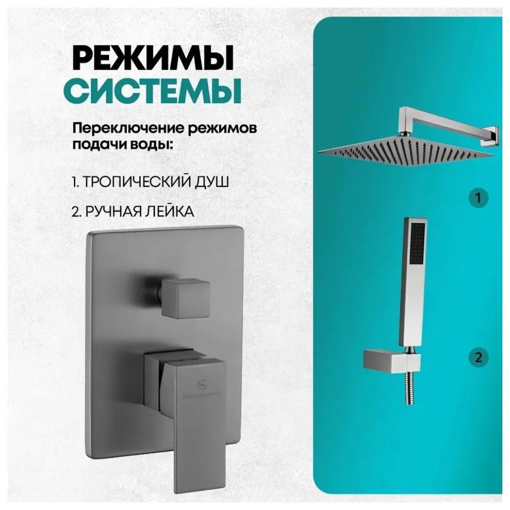 Душевая система встраиваемая (без излива) Grocenberg GB5089BG-3, графит