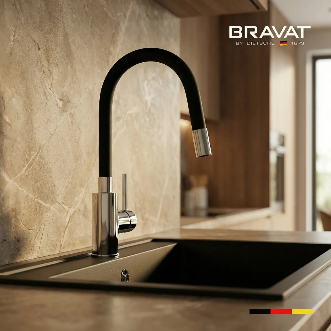 Смеситель для кухни с гибким изливом черный BRAVAT (F7800931CP-SW)