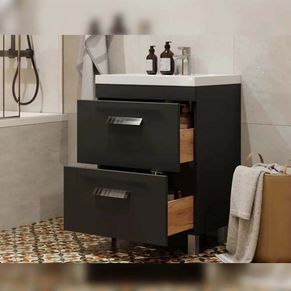 Тумба с раковиной напольная Velvex Orlando tn.ORL.CLA.60.2Y графит, 60 см