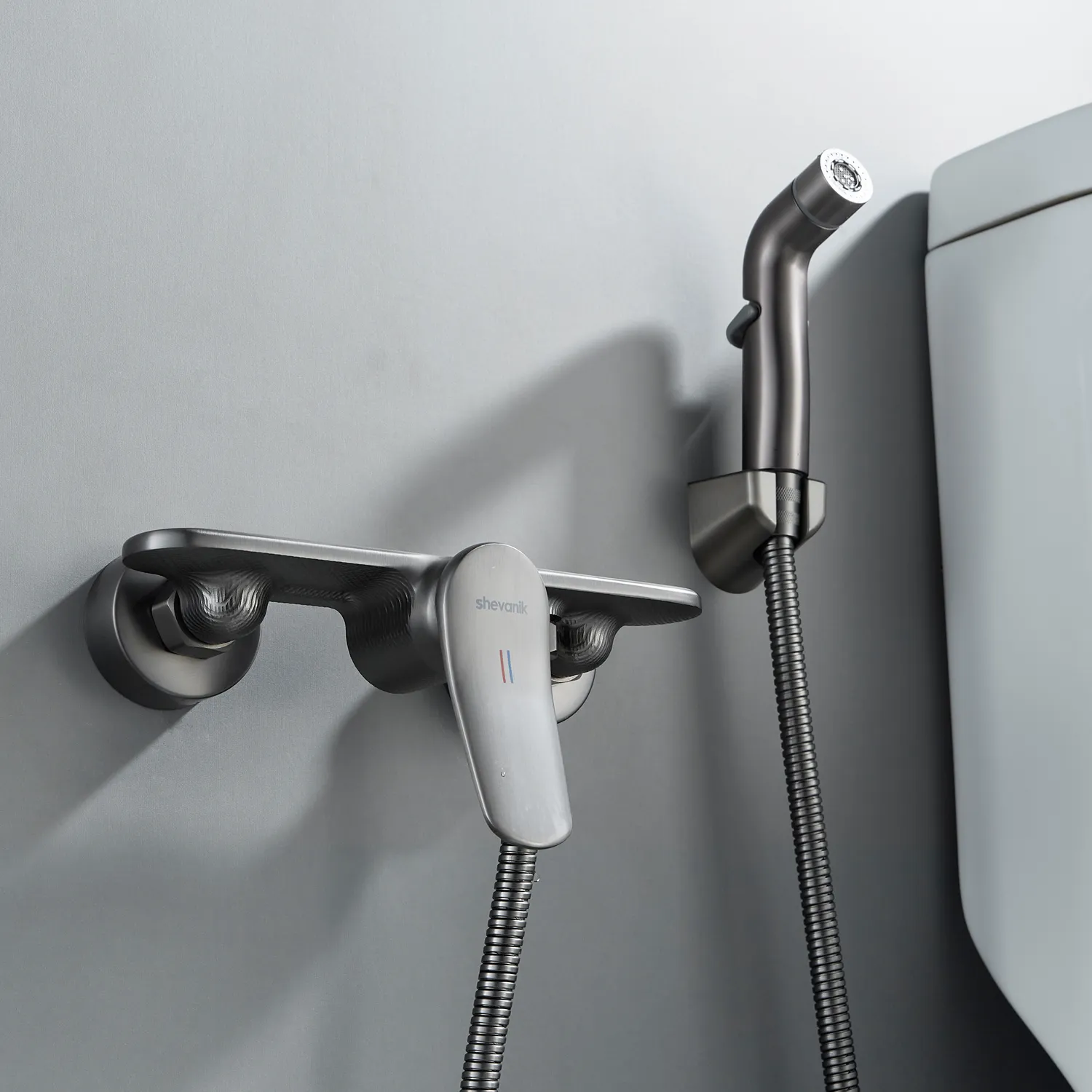 Гигиенический душ со смесителем Shevanik S4705T-1, оружейная сталь