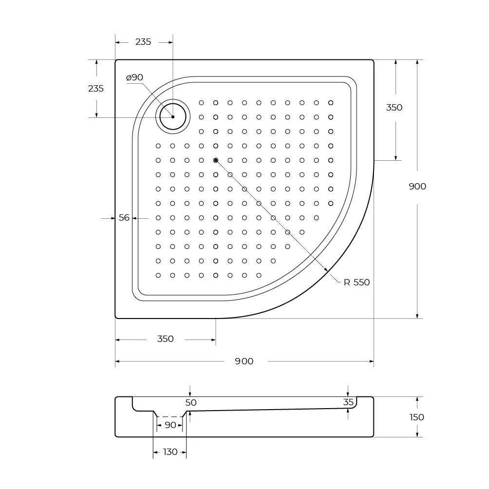 Акриловый поддон BelBagno 900х900 мм, белый (TRAY-BB-R-90-550-15-W)