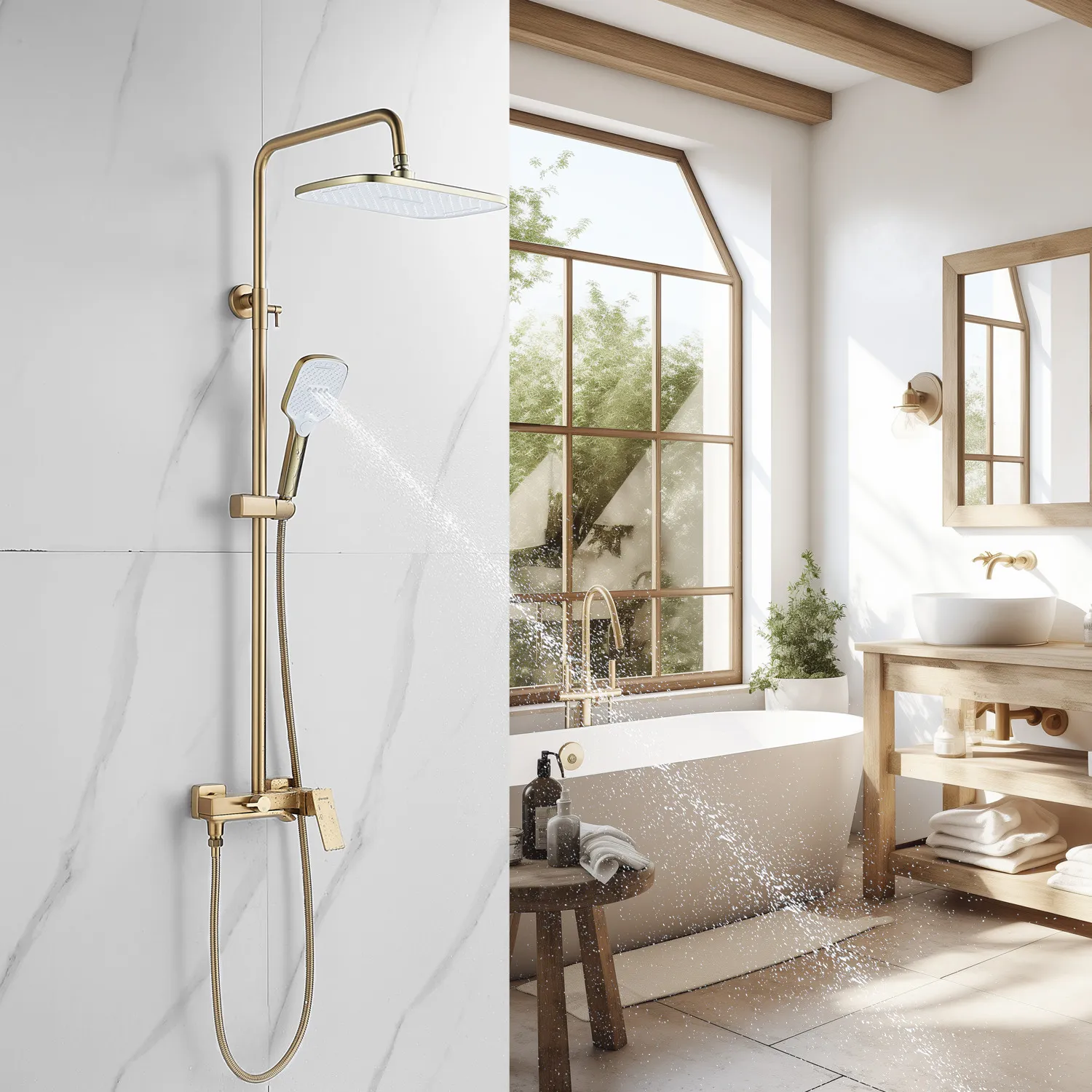 Душевая система Shevanik S4036G, золотой сатин