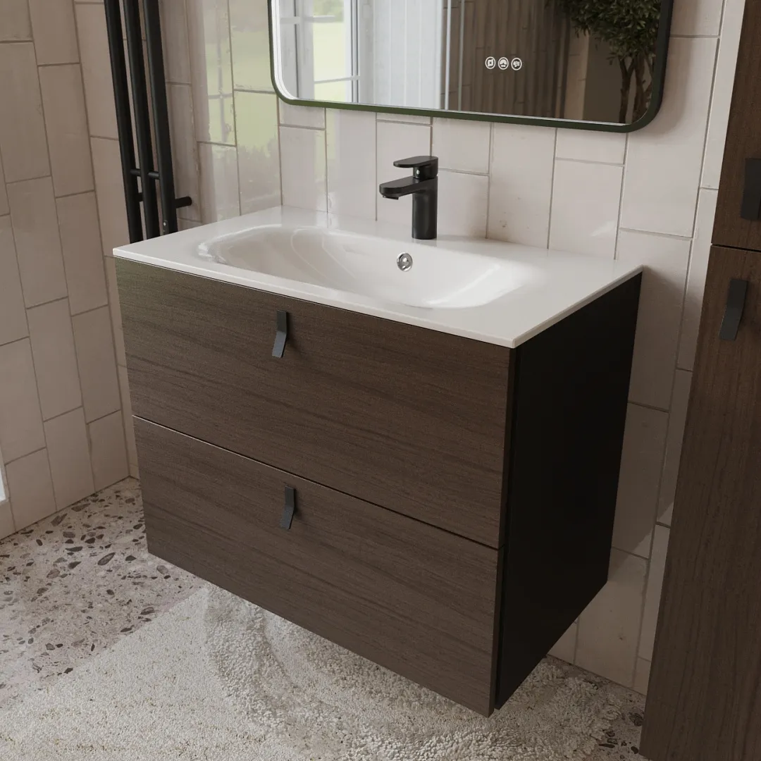 Тумба с раковиной подвесная (80см) Terminus Kontur KON10802200001O, венге/графит